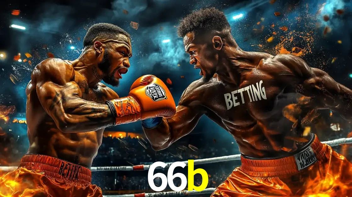 Dois boxeadores em uma luta intensa e explosiva, representando a adrenalina e as oportunidades de apostas em esportes de combate disponíveis na plataforma 66b.