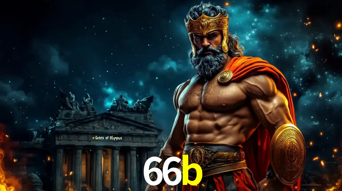 O poderoso Zeus do jogo de slot Gates of Olympus em frente ao seu templo, pronto para lançar multiplicadores divinos e prêmios épicos no cassino online 66b.