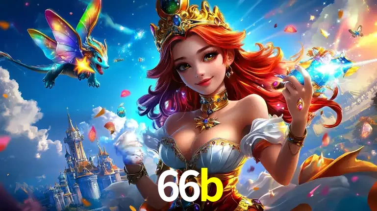 A princesa de um reino de fantasia mágico, com seu pequeno dragão, apresentando um mundo de prêmios encantados nos jogos de caça-níqueis do cassino 66b.