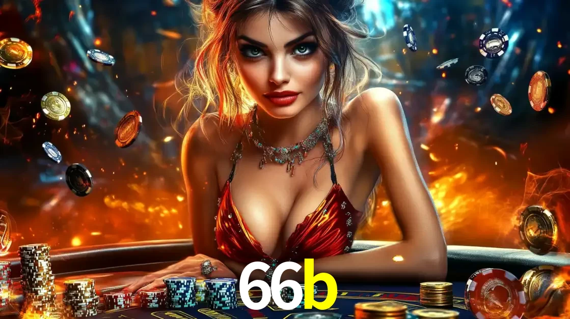 Mulher em uma mesa de cassino com pilhas de fichas e um fundo de fogo, pronta para uma rodada de altas apostas nos jogos de mesa emocionantes do cassino 66b.