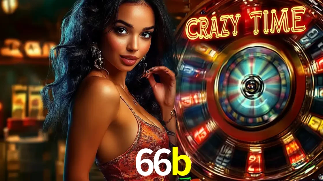 Mulher elegante ao lado da vibrante roda da fortuna do jogo de cassino ao vivo Crazy Time, um dos game shows mais populares e cheios de prêmios do 66b.
